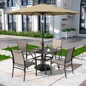 Captiva Designs 6pc Patio Dining Set Steel Table & Sling Fixed Chairs & Market Umbrella - 1 of 4