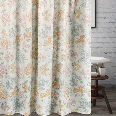 Chloe Floral Botanical Fabric Shower Curtain with Liner, 72" x 72"