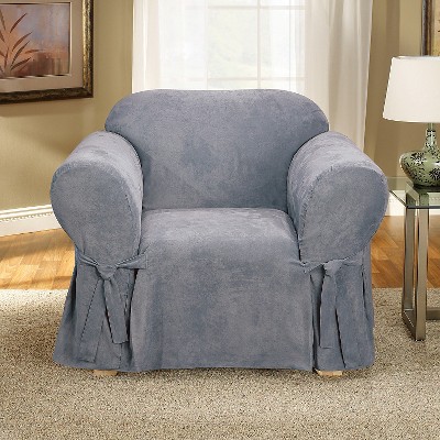 Soft Suede Chair Slipcover Smoke Blue - Sure Fit, Grey Blue