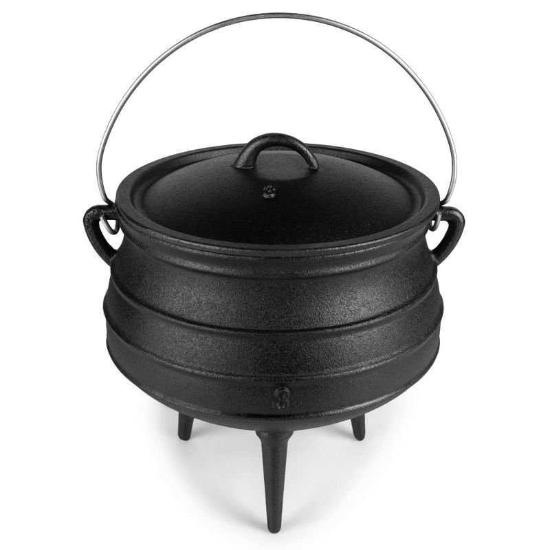 Bruntmor 8 Quarts Black Pre-Seasoned Cauldron Cast Iron Potjie Pot | 3 Legs for Even Heat Distribution | Premium Camping Cookware, 3 of 8