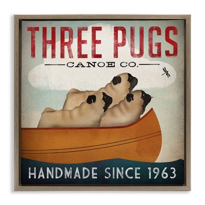 Stupell Industries Vintage Three Pugs in Canoe, 25" x 25"