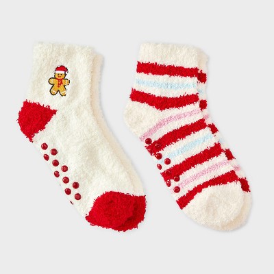 Kid's Embroidered 2pk Cozy Ankle Socks with Grippers