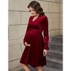 Maternity V Neck Velvet Dress Women's Ruffle Long Sleeve Cocktail Midi Dresses Photoshoot Baby Shower Fall Dress - 4 of 4