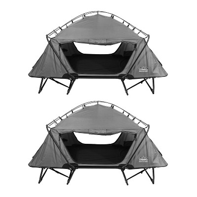 Kamp-Rite Portable Versatile Double Tent Elevated Cot, Lounge Chair, & Private Shelter Tent for 2 Campers, Gray (2 Pack)
