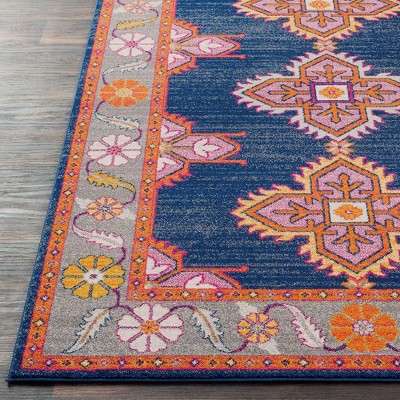 Isla Navy and Gray Synthetic Traditional Rectangular Area Rug 5'3" x 7'3"