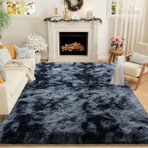 Extra Large Plush Shag Area Rug, 1.7" Thick Ultra Soft Non-Slip Tie-Dye Peacock Blue Mat - 1 of 4