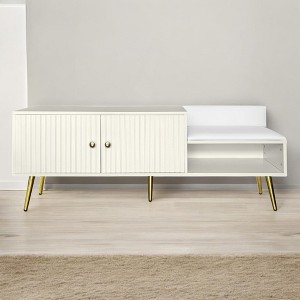 Alilang 54.30 inch Mid-Century Modern Entryway Bench with Storage Cabinet and Gold Metal Legs-Antique White - 1 of 4