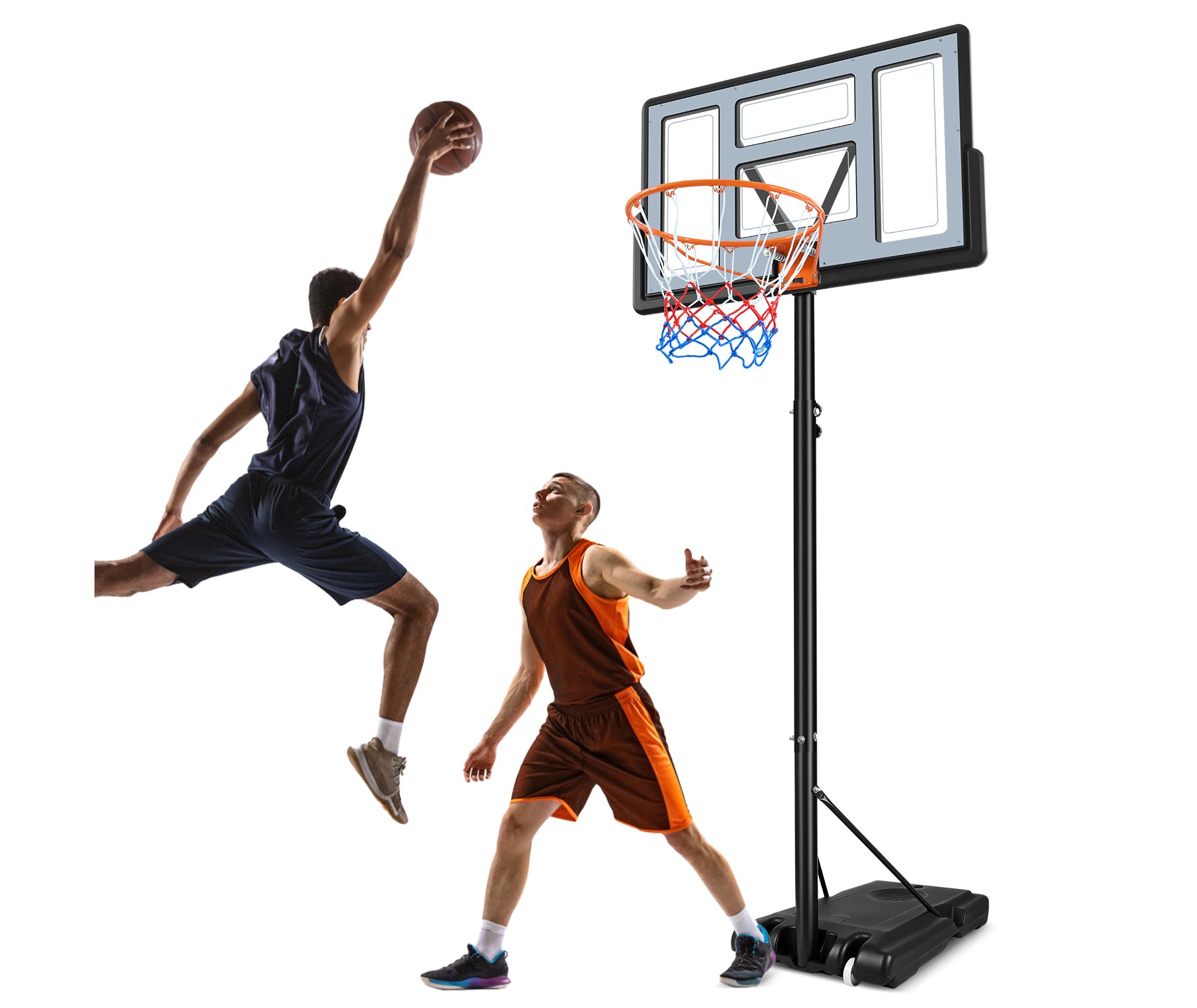 SKONYON 44" Portable Basketball Hoop System 4.2-10ft Height Adjustable Basketball Hoop for Indoor and Outdoor