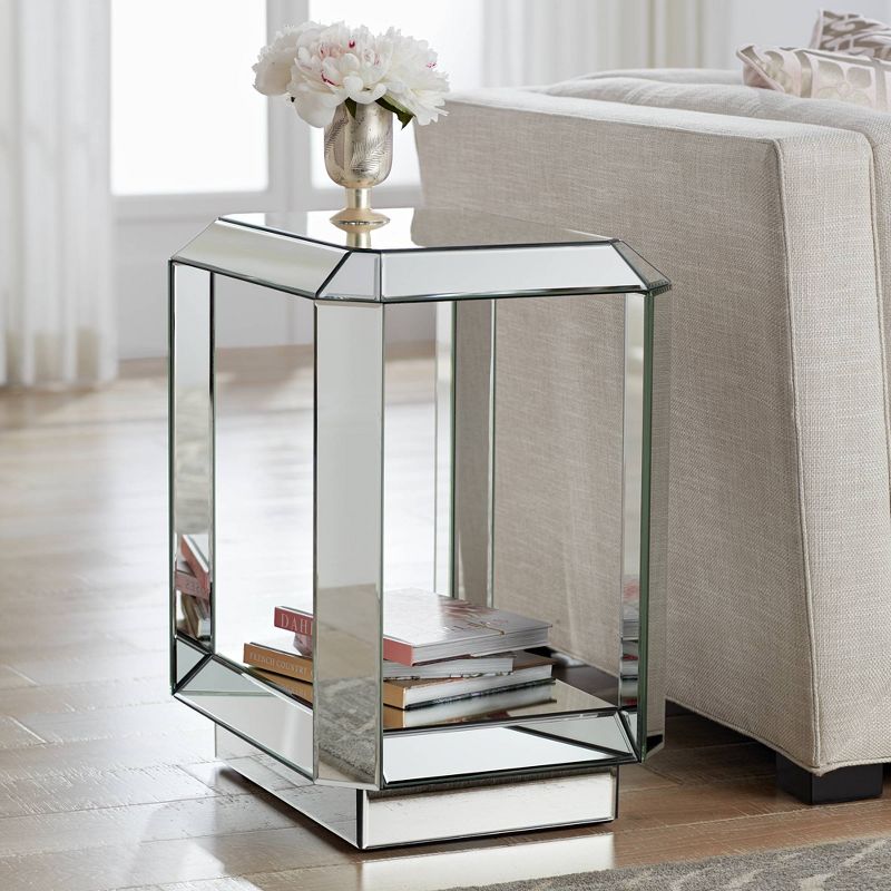 Studio 55D Modern Mirrored Rectangular Accent Side End Table 21" x 16" with Open Shelf Beveled for Living Room Bedroom Bedside, 2 of 10