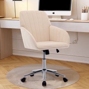 CAVINAS Adjustable Swivel Office Chair, Ergonomic Office Chair with Silver Base and Wheels for Work Study Vanity - 1 of 4