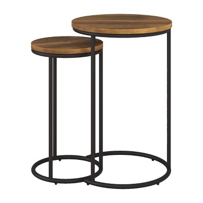 CorLiving Fort Worth Wood Grain Finish Nesting Side Table Brown: Laminated Particle Board, Steel Frame, Modern Design