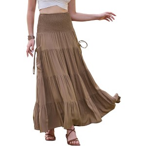 INSPIRE CHIC Women's Summer 2026 Elastic High Waist Swing A Line Maxi Skirts - 1 of 4