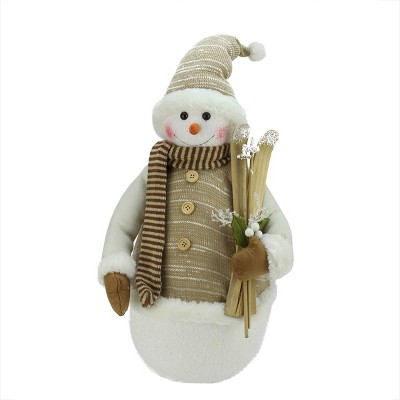 Northlight 20" White Snowman with Skies and Mistletoe Christmas Tabletop Figurine