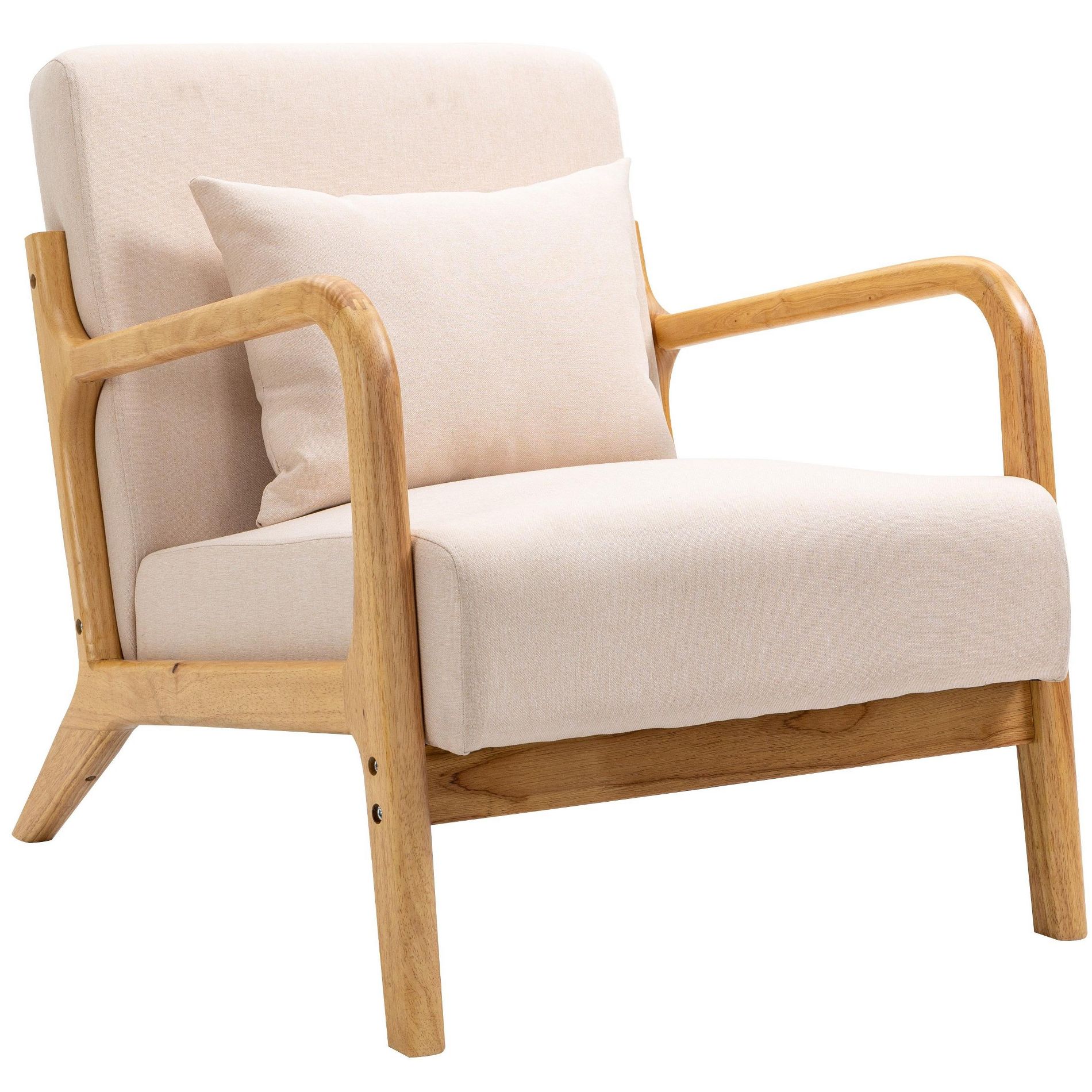 Nordlys Solid Wood and Beige Fabric Lounge Chair Countryside Style Living Room