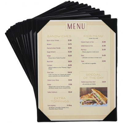 Juvale 12-Pack Black Restaurant Single Sided Leather Menu Cover Holders for 8 x 11 Sheets