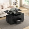 39'' MDF Wood Lift‑Top Coffee Table with Hidden Storage for Living Room,Multi-Functional Coffee Table with 4 Stools for Small Space-Coolbibila - 2 of 4