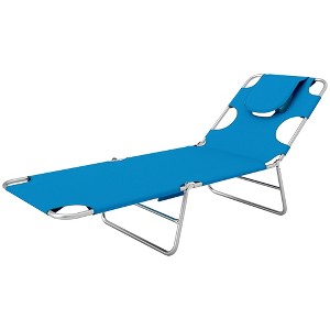 Folding Outdoor Chaise Lounge Sun Tanning Chair with Face Cavity, Pillow, 5-level Adjustable for Beach, Pool - 1 of 4