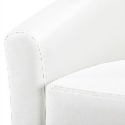 White Faux Leather Barrel Accent Chair with Manufactured Wood Frame