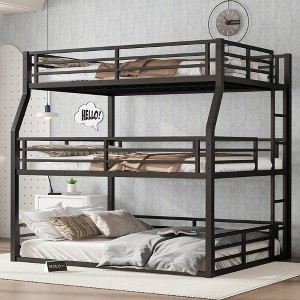 KWPZQEB Metal Triple Bunk Bed with Safety Guardrails, Heavy-duty Triple Bed with Noise-reduced Design - 1 of 4