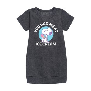 - Peanuts - You Had Me At Ice Cream Graphic Short Sleeve Fleece Dress - 1 of 4
