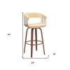 HomeRoots 31" Cream And Wood Brown Faux Leather Swivel Bar Height Bar Chair - 3 of 4