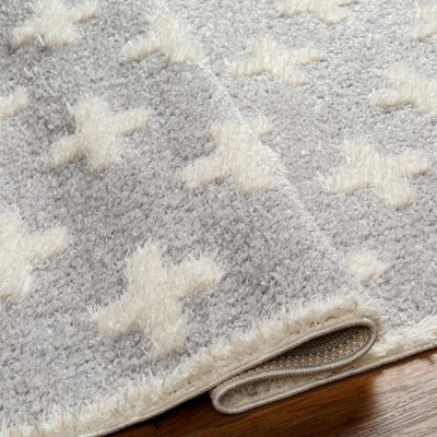Satu Light Gray and White Polyester Washable Area Rug