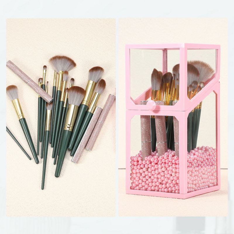 Unique Bargains Dustproof Faux Pearl Clear Makeup Brush Holder with Lid 1 Pc, 2 of 7