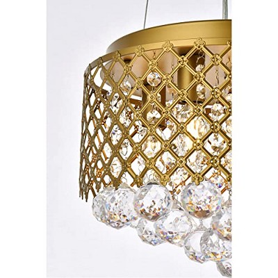 Brass and Crystal Drum Pendant Light with Adjustable Height