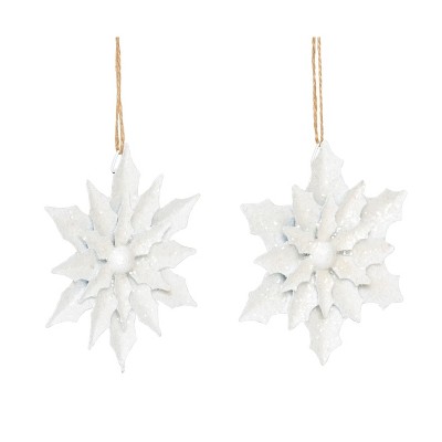 White Metal Christmas Glitz Flower Ornament Set