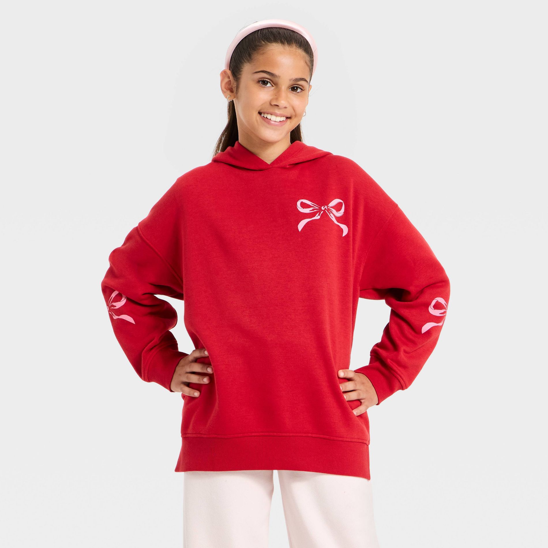 Girls' "I Love You" Graphic Fleece Hoodie - art class™ Red