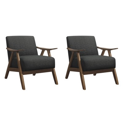Lexicon Damala Collection Retro Inspired Wood Frame Accent Chair Seat with Polyester Fabric for Living Rooms and Offices, Dark Grey (2 Pack)