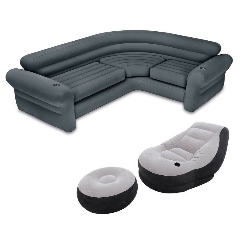 Intex Inflatable Corner Sectional Sofa & Ultra Lounge Chair and Ottoman Set, 1 of 8