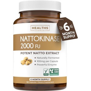 Nattokinase 2000 FU, Powerful Nattokinase Supplement Made from Naturally Fermented Soybeans for Heart Health Support, Healths Harmony, 60 120 or 180ct - 1 of 4