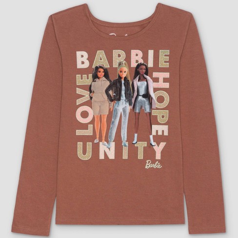 Girls Barbie Unity Long Sleeve Graphic T shirt Brown Xs Target