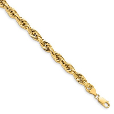 Black Bow Jewelry Men's 7mm 14k Yellow Gold Hollow Rope Chain Necklace