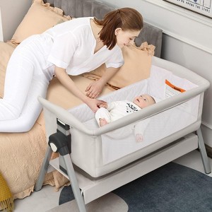 Safstar Baby Bassinet Bedside Crib, Newborn Sleeper w/Large Storage Basket, Adjustable Heights, Detachable & Washable Mattress - 1 of 4