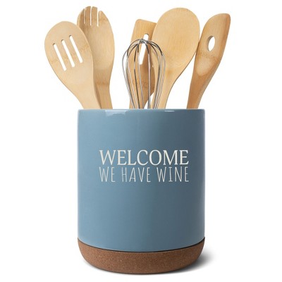 Elanze Designs This Is A Bad Place For A Diet Ceramic Cork Bottom Sky Blue Large Capacity Utensil Holder Crock for Countertop Storage, Stylish &
