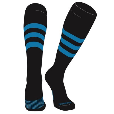PEAR SOX Striped OTC Baseball, Softball, Football Socks (A) Black, Turquoise (L)