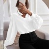Women's Elegant Lapel Collar Long - Sleeve Blouse, Single - Row Button Loose - Fit Top White S - 2 of 4
