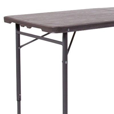 Adjustable Gray Metal and Brown Plastic Bi-Fold Portable Table