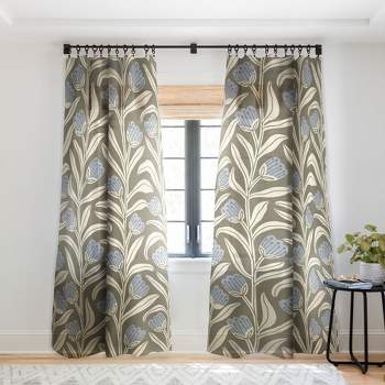 Alisa Galitsyna Bellflower Pattern Cream Olive Single Panel Sheer Window Curtain - Deny Designs