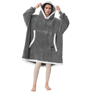 Catalonia Woman Faux Shearling Blanket Hoodie Sweatshirt, Warm Cozy Soft Wearable Blanket Pullover with Giant Pocket, Wife Women Christmas Gift - 1 of 4