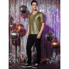 Lars Amadeus Men's Metallic Shiny Nightclub V-Neck Short Sleeve Disco T-Shirt - 4 of 4