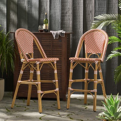 TOAOTBNBOB Comfortable Barstools with Bamboo Finish, Kitchen Island Counter Height Bar Stool Set of 2, Modern Bar Chair with Wicker Wrappings, Red