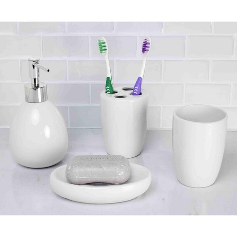 Home Basics Faux Marble Toilet Brush Set, White