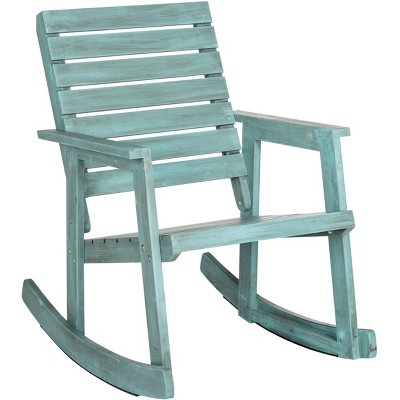 Coastal Blue Acacia Wood Rocking Chair with Arms