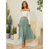 Women's Chiffon High Waist Pleated Maxi Skirt - Flowy A-Line Flared Long Skirt Sage Green Floral - 2 of 4