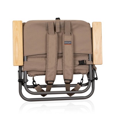 Shale Brown Padded Folding Beach Chair with Wood Armrests