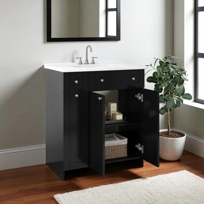 30-Inch Bathroom Vanity with Ceramic Sink Combo, 2 Soft-Close Doors and Double-Tier Deep Drawer, Storage Cabinet for Small Bathrooms