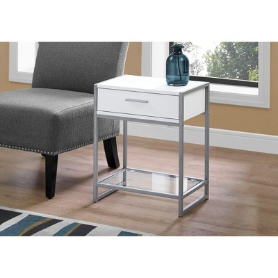 White and Silver Rectangular Metal and MDF Side Table with Storage